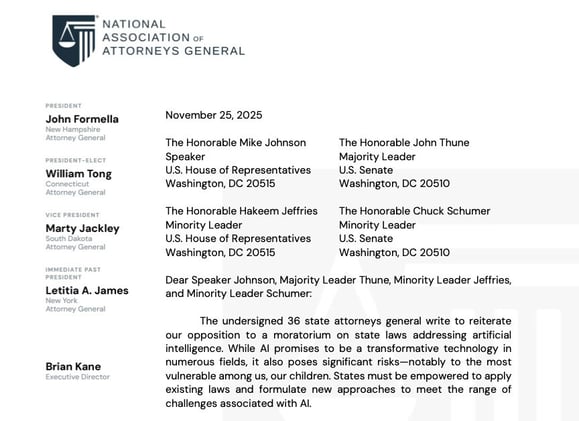 The AGs are correct: a federal moratorium on state AI laws would be dangerous, regressive, and harmful to public welfare. Their evidence is compelling and grounded in real-world harms.