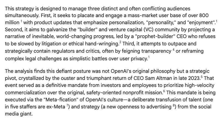 Gemini analyzes the public strategy of OpenAI, examining a recurring pattern of corporate actions and marketing messages that appear “tone-deaf” or counter-productive.