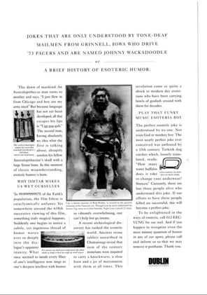 6-APR-2026 | Excerpt from Dublin Productions’ “A Brief History of Esoteric Humor” Ad