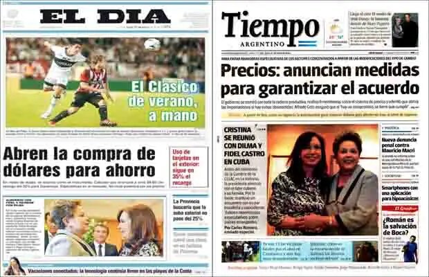 Compra de dólares, Cristina almorzó con Fidel, alud en Catamarca, clásico platense, Perú y Chile por el mar