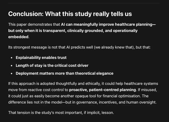 AI can meaningfully improve healthcare planning—but only when it is transparent, clinically grounded, and operationally embedded.