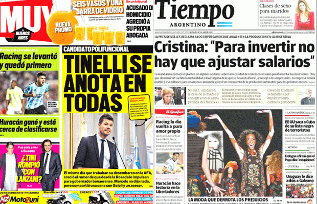 Encuentran arma de Nisman en lo de su mamá, suspenden debate del pliego de Carlés, EEUU saca a Cuba de lista negra, arranca la 17° edición del Bafici, ganó Racing