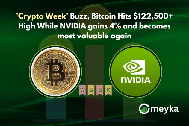 'Crypto Week' Buzz, Bitcoin Hits $122,500+ High While NVIDIA gains 4% and becomes most valuable again