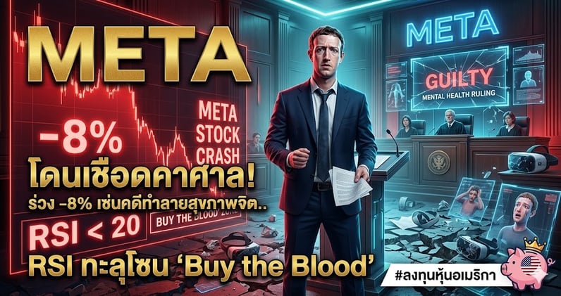 โดนเชือดคาศาล! META ร่วง -8% เซ่นคดีทําลายสุขภาพจิต.. RSI ทะลุโซน 'Buy the Blood'