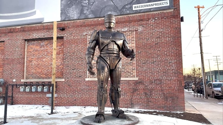 10' Tall Bronze RoboCop Statue Installed in Detroit