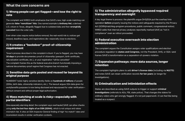 Allegation: Trump administration has repurposed and fused multiple government databases into a de facto “national citizenship data bank” and is pushing states to use it for mass “voter verification”.