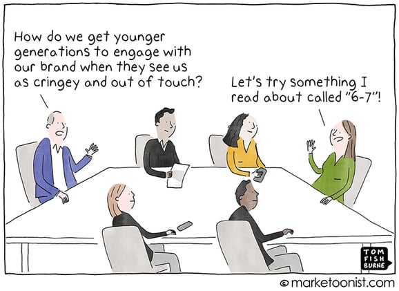 Marketoonist: "Brands Chasing Youth" cartoon