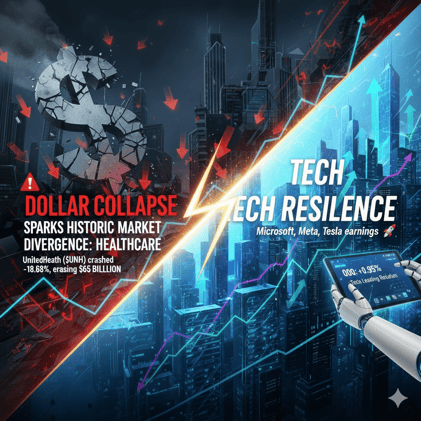 🚨 DOLLAR COLLAPSE SPARKS HISTORIC MARKET DIVERGENCE: Healthcare Bloodbath Meets Tech Resilience