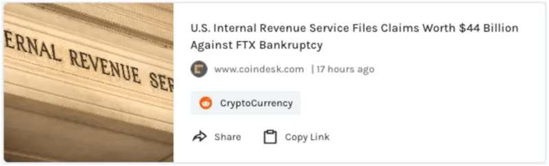 IRS files claim against FTX, in the amount of $44B