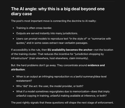 If the EU’s top court embraces an accessibility standard for “communication to the public,” copyright enforcement becomes less dependent on proving that a service “targeted” a country...