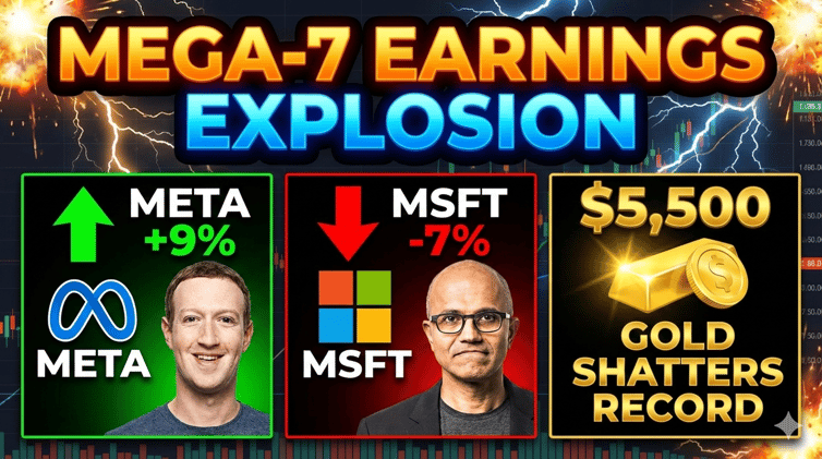 🚨 MEGA-7 EARNINGS EXPLOSION: Meta Surges 9%, MSFT Tumbles 7%, Gold Shatters $5,500 | DCG Trading Gameplan