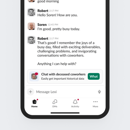 Slack deceased coworker chat