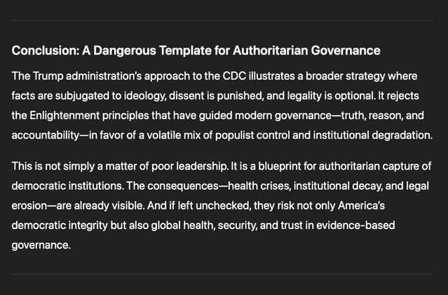 The Trump administration’s approach to the CDC illustrates a broader strategy where facts are subjugated to ideology, dissent is punished, and legality is optional.