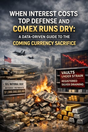 When Interest Costs Top Defense and COMEX Runs Dry: A Data‐Driven Guide to the Coming Currency Sacrifice