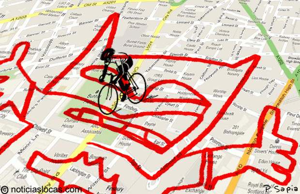 Ciclista recorre la ciudad creando arte con su GPS