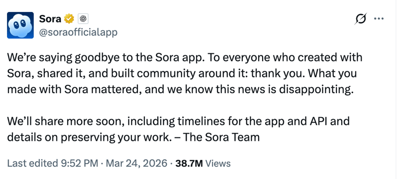 OpenAI kills Sora, redirects compute to 'Spud'