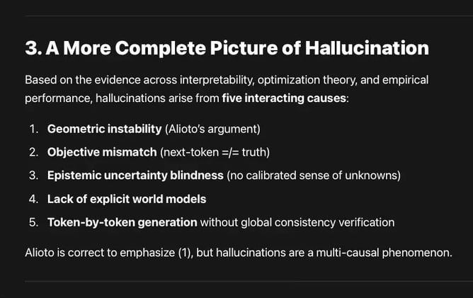 Hallucinations arise not from ignorance but from structural limitations in transformer topology. We need auxiliary manifolds or new mathematical machinery. AI will require new mathematics...