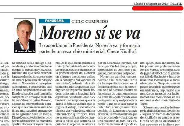 Roberto García anticipó que Moreno se iba y Kicillof ascendía