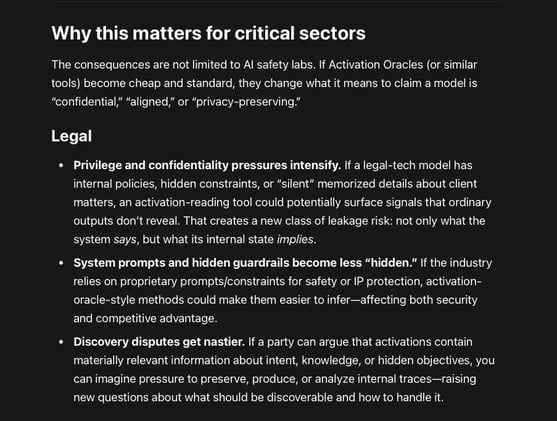 Activation Oracles (AOs): large language models that are trained to “read” another model’s internal activations (the huge arrays of numbers produced inside the network while it thinks)