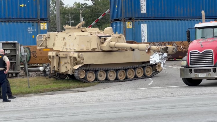 Train Smashes Into Truck Hauling Military Vehicle in Goose Creek, SC