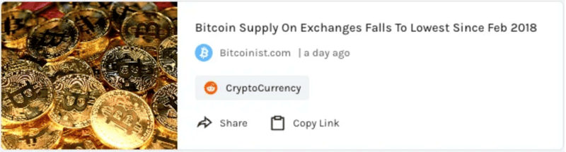 Bitcoin supply level on exchanges reaches lowest since 2018