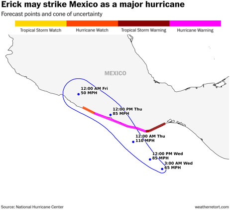 Erick expected to rapidly intensify heading to Mexico landfall