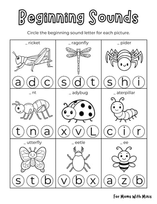 Insect Beginning Sounds Worksheet
