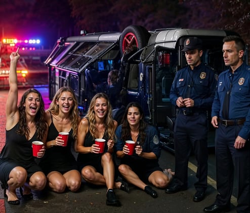 Rampaging Party Bus flips on Crystal Springs Road