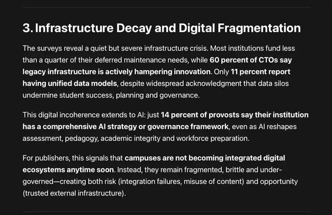 Confidence in academic purpose persists, but institutional coherence, financial sustainability, governance capacity and public trust are eroding simultaneously.