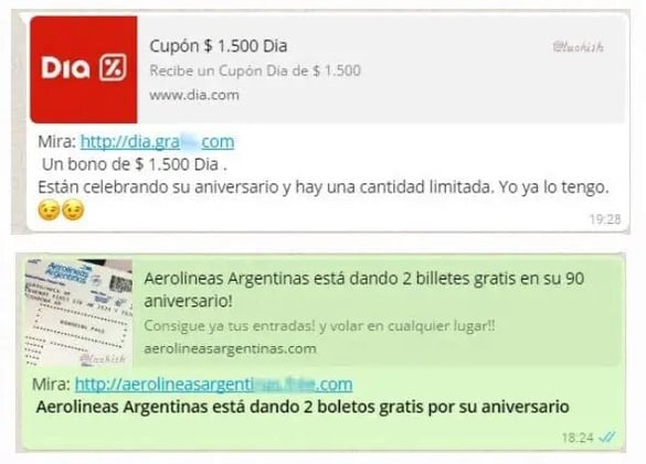 Dia%, Aerolíneas Argentinas y Lufthansa, los nuevos engaños de WhatsApp