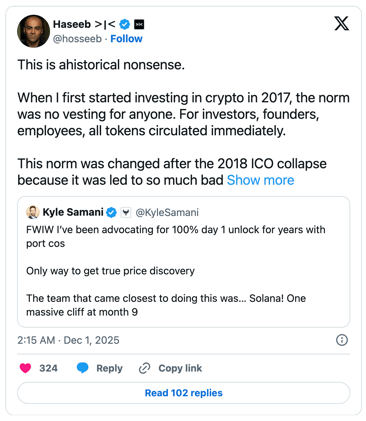 Token Vesting Debate Reignites