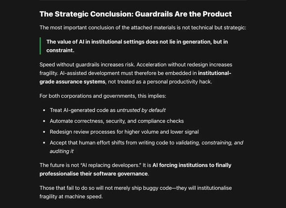AI-assisted code generation materially increases software risk, even as it accelerates output.