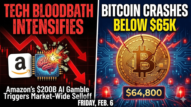 🚨 TECH BLOODBATH INTENSIFIES: Amazon's $200B AI Gamble Triggers Market-Wide Selloff | Bitcoin Crashes Below $65K