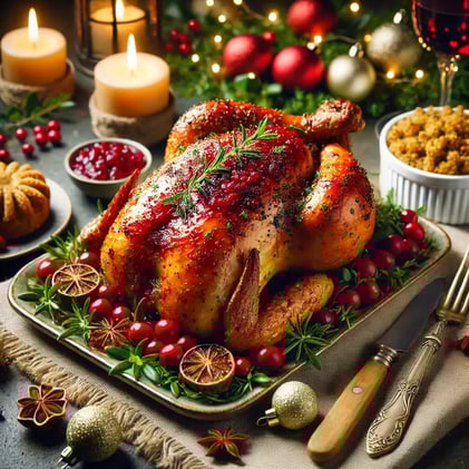 Cranberry Glazed Roast Chicken with Herb Stuffing Recipe