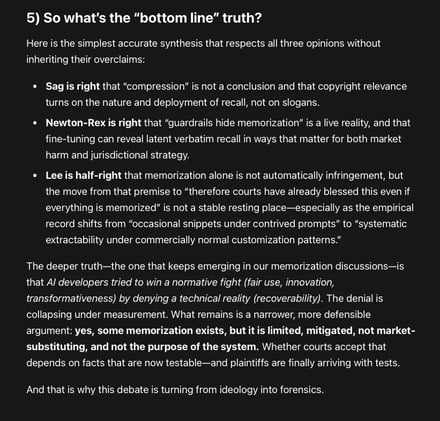 AI & Memorization: separating what is factually true, what is still an evidentiary fight, and what is legally dangerous for AI developers even under “traditional” jurisprudence.