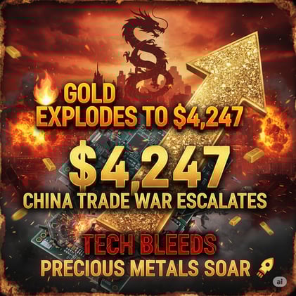 π₯ GOLD EXPLODES TO $4,247 AS CHINA TRADE WAR ESCALATES β TECH BLEEDS, PRECIOUS METALS SOAR π