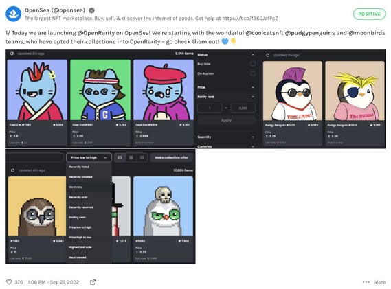 OpenSea launches OpenRarity, adds Arbitrum