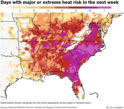 A week of intense heat getting underway in Southeast U.S.