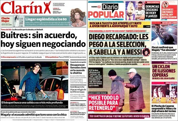 Negociación con Griesa, el futuro de Sabella, aniversario Noche del Apagón, piden corredor humanitario en Gaza, caja negra del avión de Air Algerie