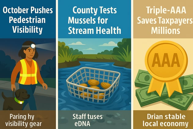 PWC Pedestrian Safety Month: Be Visible on Roads; Native Mussels Pilot to Improve Streams; AAA Ratings Reaffirmed
