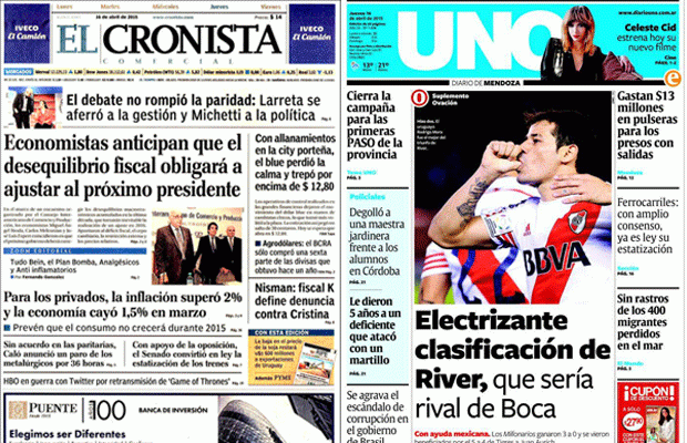 Estatizaron los trenes, debate entre Larreta y Michetti, denuncia de Nisman en manos de fiscal k, las FARC atacan en Colombia, ganó River