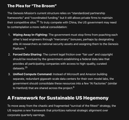 The plea for "The Broom". To truly compete with China, the US government may need to contemplate a more radical consolidation.