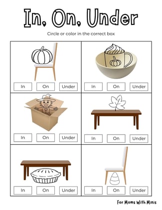 In, On, Under Fall Theme Worksheet