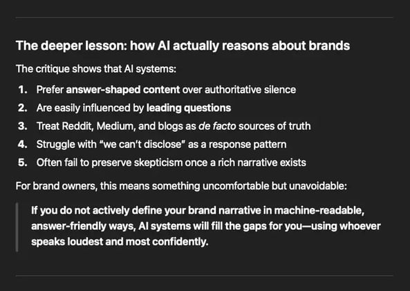 If you do not actively define your brand narrative in machine-readable, answer-friendly ways, AI systems will fill the gaps for you—using whoever speaks loudest and most confidently.