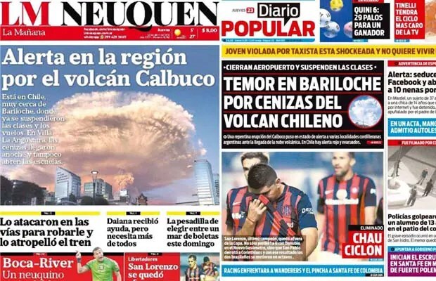 Volcán entra en erupción y caen cenizas, Cristina se reunió con Putin, Lorenzetti reelecto en la Corte, el Papa visitará Cuba antes que EEUU, perdió El Ciclón