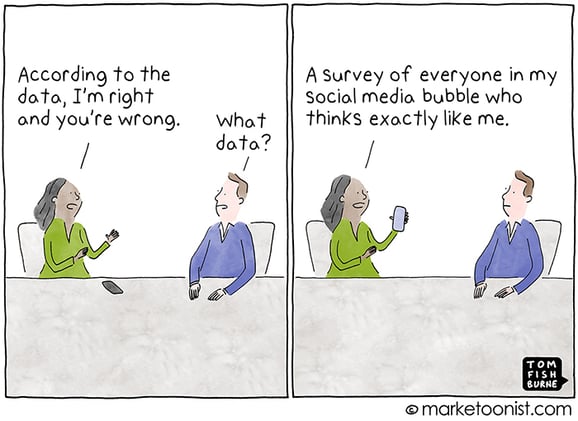 Marketoonist: "Echo Chambers, Bubbles, and Confirmation Bias" cartoon