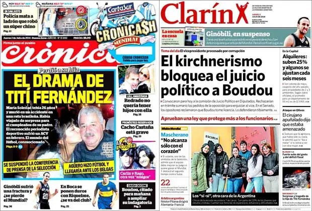 Bloqueo del intento de juicio político a Boudou, Bank of New York y el depósito del gobierno, murió la hija de Tití Fernández, embargo a Menem, huracán en EE.UU.