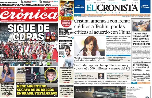 Cristina y la marcha de los fiscales, Senado trata ley de inteligencia, relaciones comerciales entre Brasil y Argentina, alto el fuego en Ucrania, River ganó la Recopa