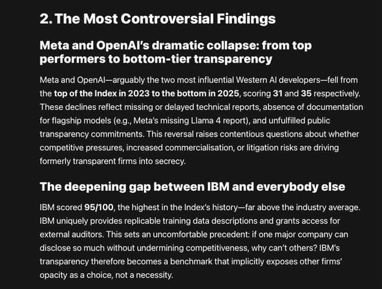 10 of 13 AI companies disclose none of the key environmental indicators, including energy usage, water consumption, or carbon emissions.