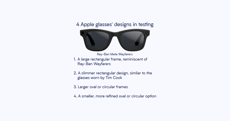 Apple said to test four AI glasses designs with rectangular, oval frames
